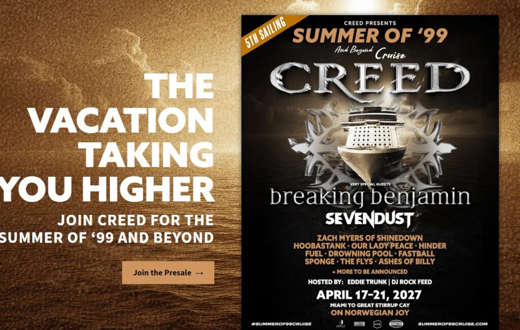 The lineup for the 2027 edition of the Summer Of '99 & Beyond cruise has been revealed Creed