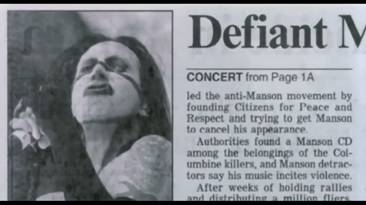 Newspaper clipping about the reactions against Marilyn Manson after Columbine